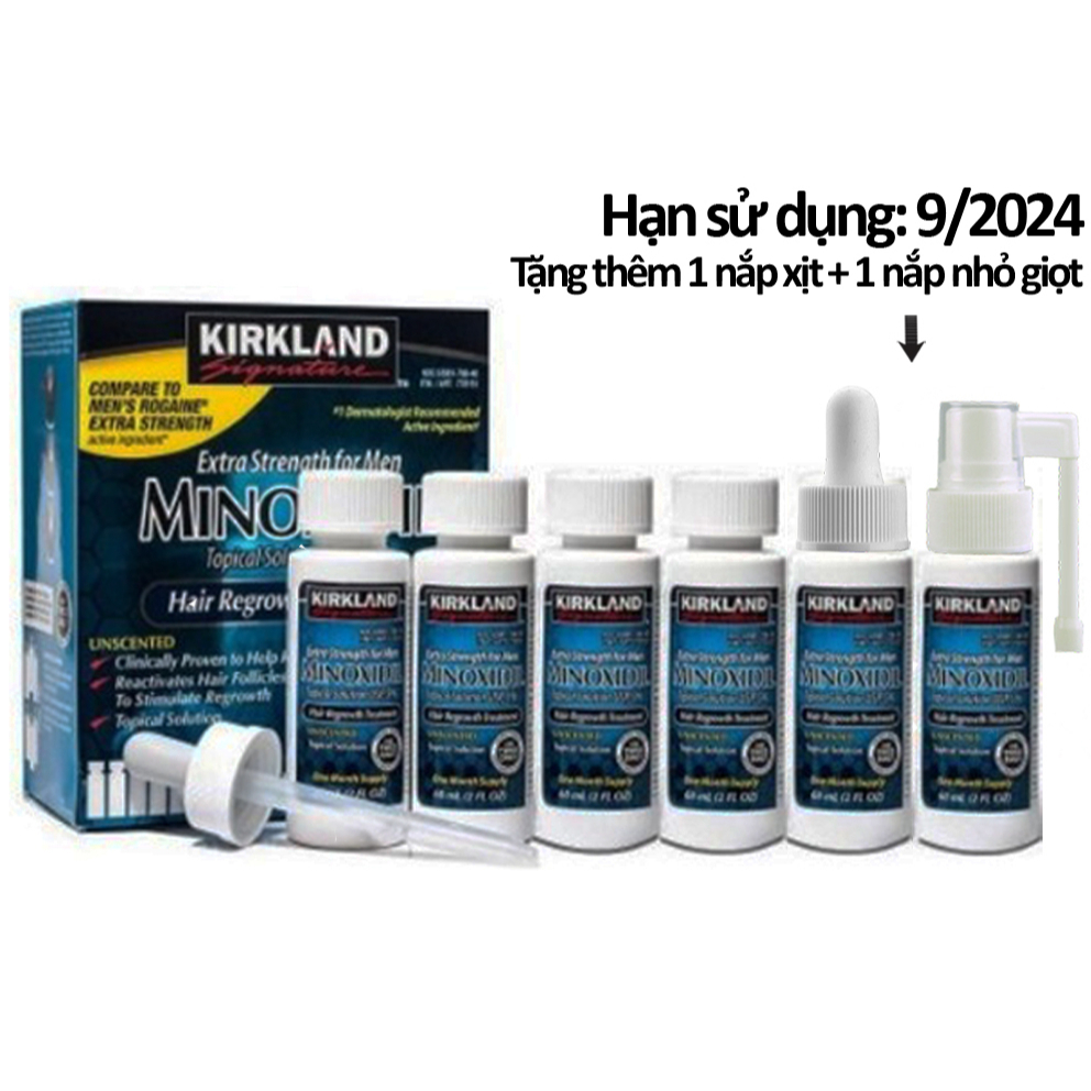Hộp 6 lọ minoxidil 5% Kirkland , ngăn rụng hói và mọc tóc, râu, mày cho nam