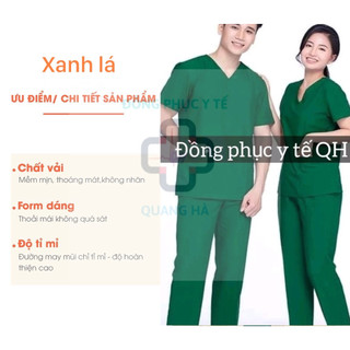 Bộ Scrubs màu xanh lá - bác sĩ, blouse cổ tim, đồng phục điều dưỡng, spa, thẩm mỹ viện, dược sĩ.