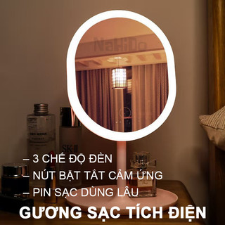 Gương Trang Điểm Để Bàn, Gương Để Bàn Trang Điểm Led Cảm Ứng 3 Chế Độ Ánh Sáng