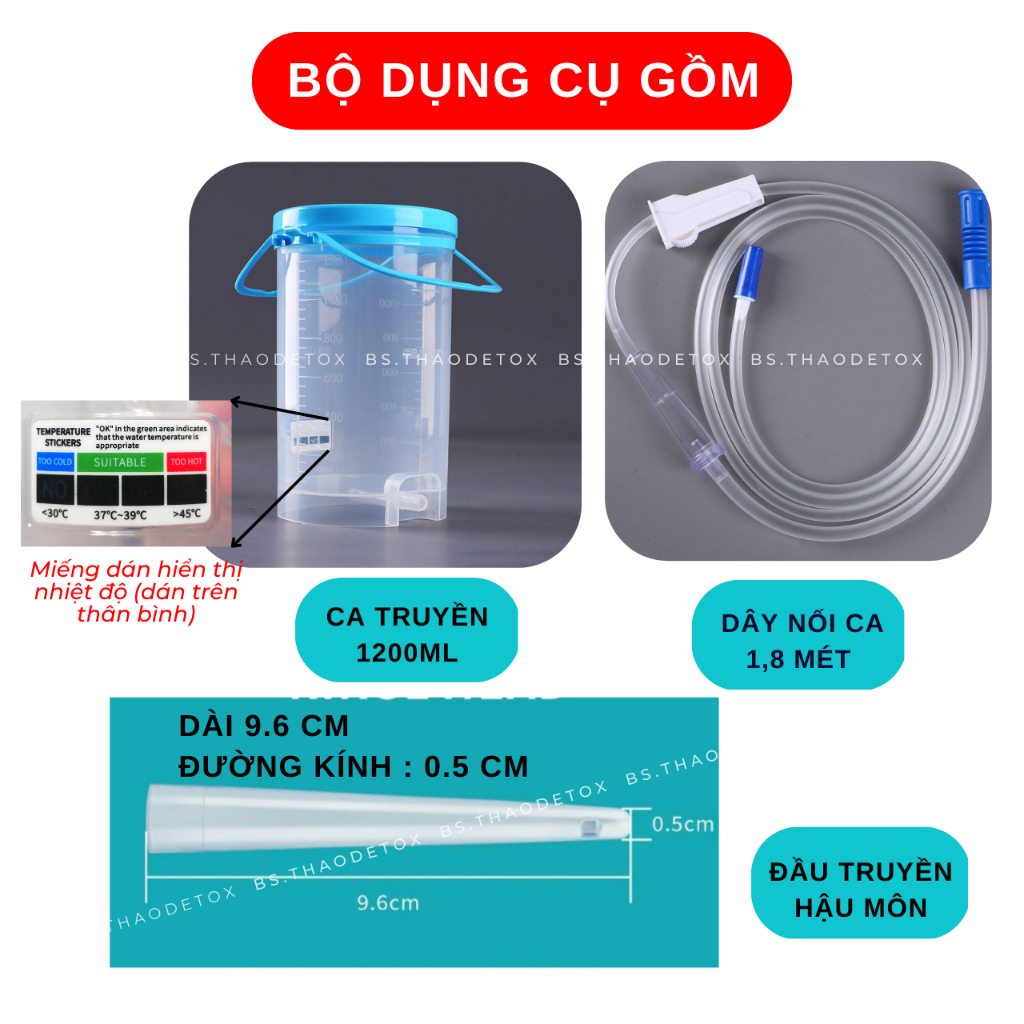 [1 tặng 3] Bộ Ca truyền thải độc đại tràng Coffee Enema 1,2L có nắp đậy, Xô truyền Quốc Tế, dụng cụ Bình truyền nhưạ