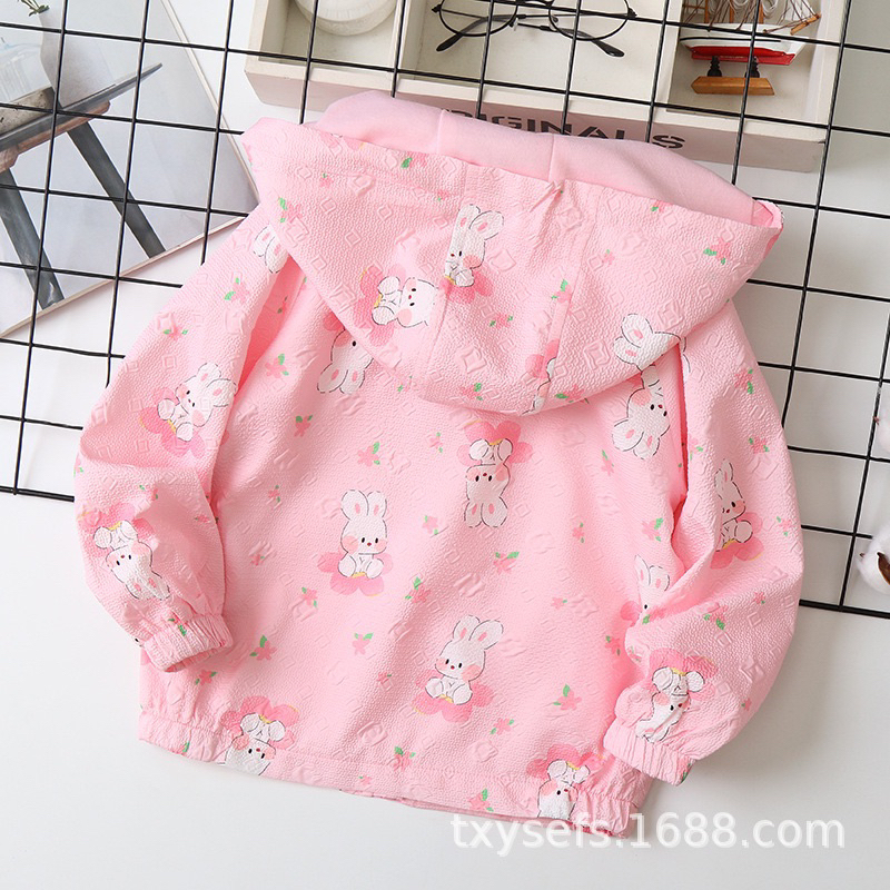 Áo khoác gió bé gái ,in thỏ 3D.