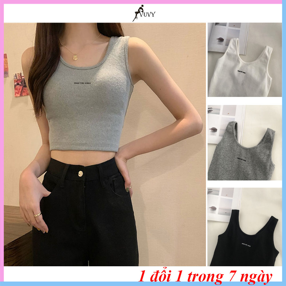 Áo ba lỗ nữ, áo croptop nữ sát nách, kiểu, tank top vải bopzip tăm hàn ôm body mềm mát VUVY3