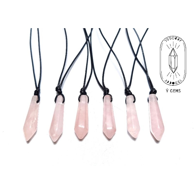 Vòng cổ mài dáng trụ lục giác Rose quartz tự nhiên dây rút điều chỉnh độ dài nam nữ đều đeo được