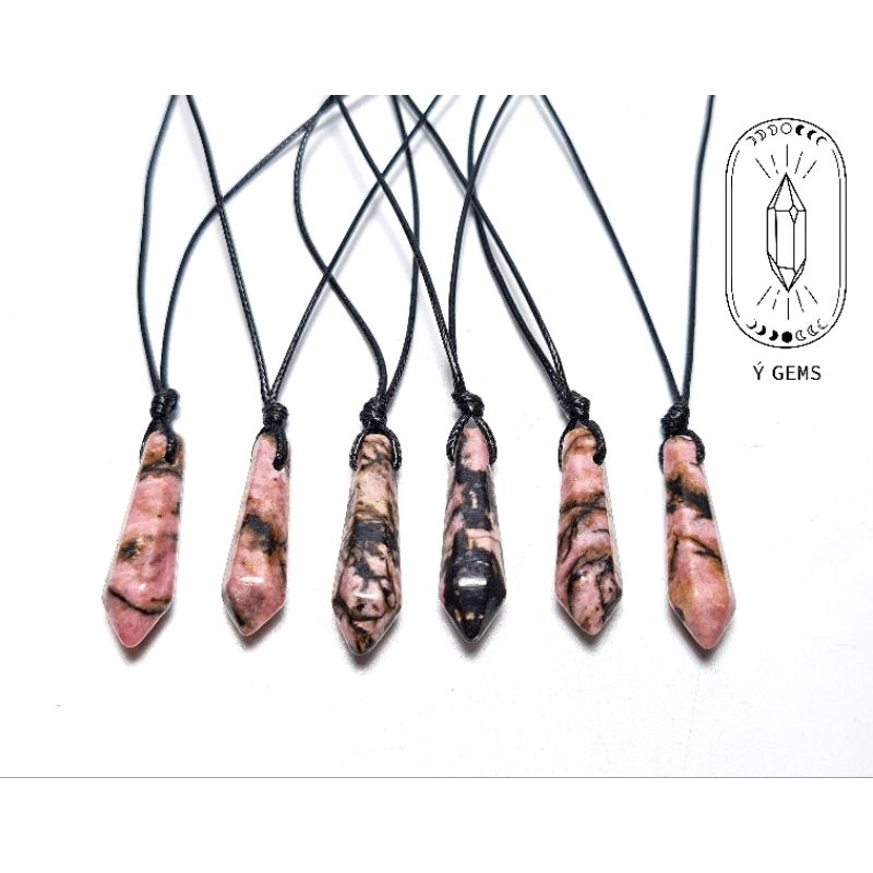 Vòng cổ mài trụ lục giác Rhodonite tự nhiên dây rút điều chỉnh độ dài nam nữ đều đeo được
