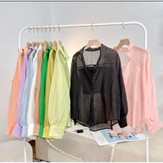  Áo Sơmi Tay Phồng From Rộng Chất Giấy Kèm Áo Trong  Ảnh Thật  