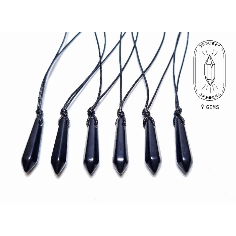 Vòng cổ mài trụ lục giác Obsidian tự nhiên dây rút điều chỉnh độ dài nam nữ đều đeo được