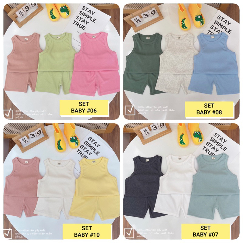Set 3 bộ ba lỗ cotton tăm siêu mềm mát cho bé yêu.