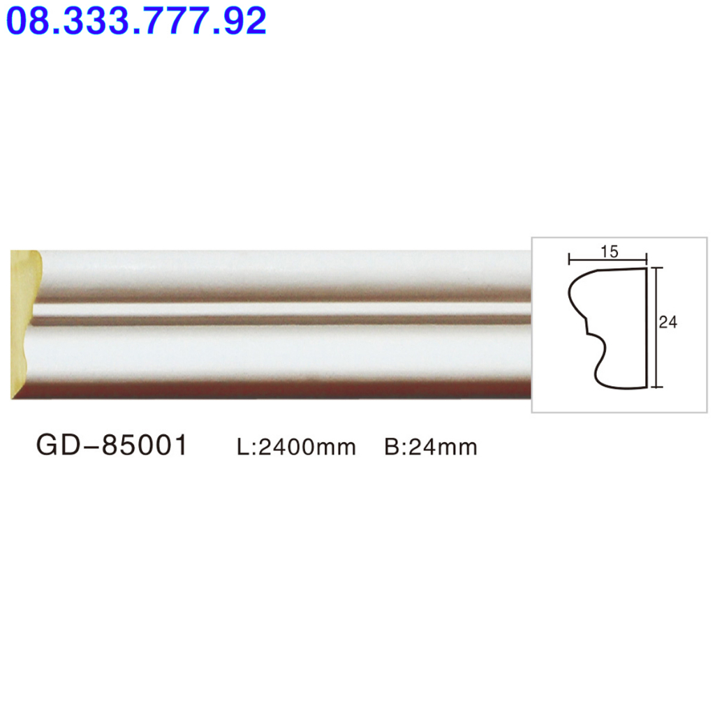 Phào PU chỉ tường trơn bản rộng 2.4cm, kích thước cắt 2x1m2, trang trí nội thất tường trần nhà, mã GD-85001 (2m4)
