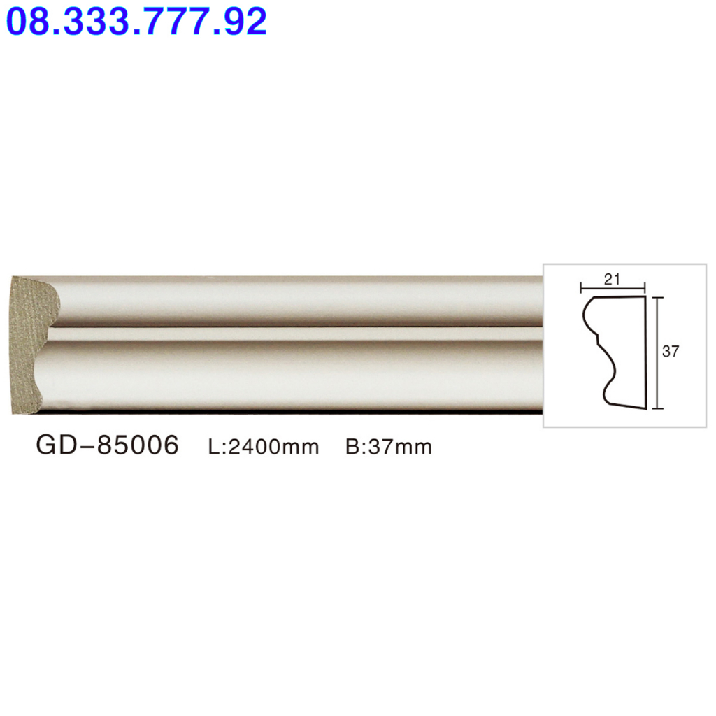 Phào PU chỉ tường trơn bản rộng 3.7cm, kích thước cắt 2x1m2, trang trí nội thất tường trần nhà, mã GD-85006 (2m4)