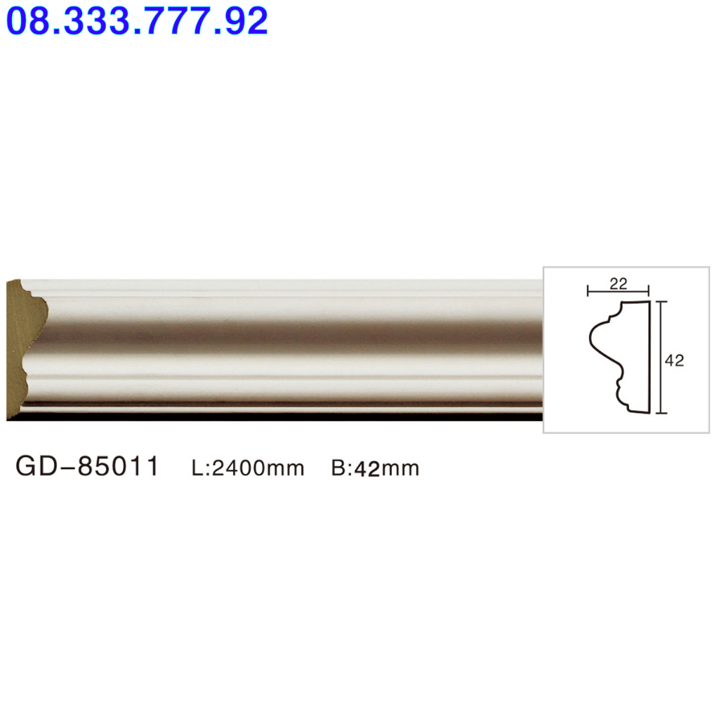 Phào PU chỉ tường trơn bản rộng 4.2cm, kích thước cắt 2x1m2, trang trí nội thất tường trần nhà, mã GD-85011 (2m4)