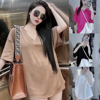 Áo thun cotton QC cổ tim dáng rộng y hình FULL MÀU