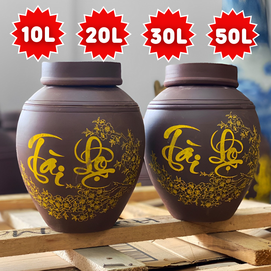 Chum Sành Ngâm Rượu 10L, 20L, 30L, 50L Bát Tràng Đẹp Không Lỗi Lầm - Hủ Đựng Rượu/Nước/Gạo 10L Tài Lộc Không Tráng Men