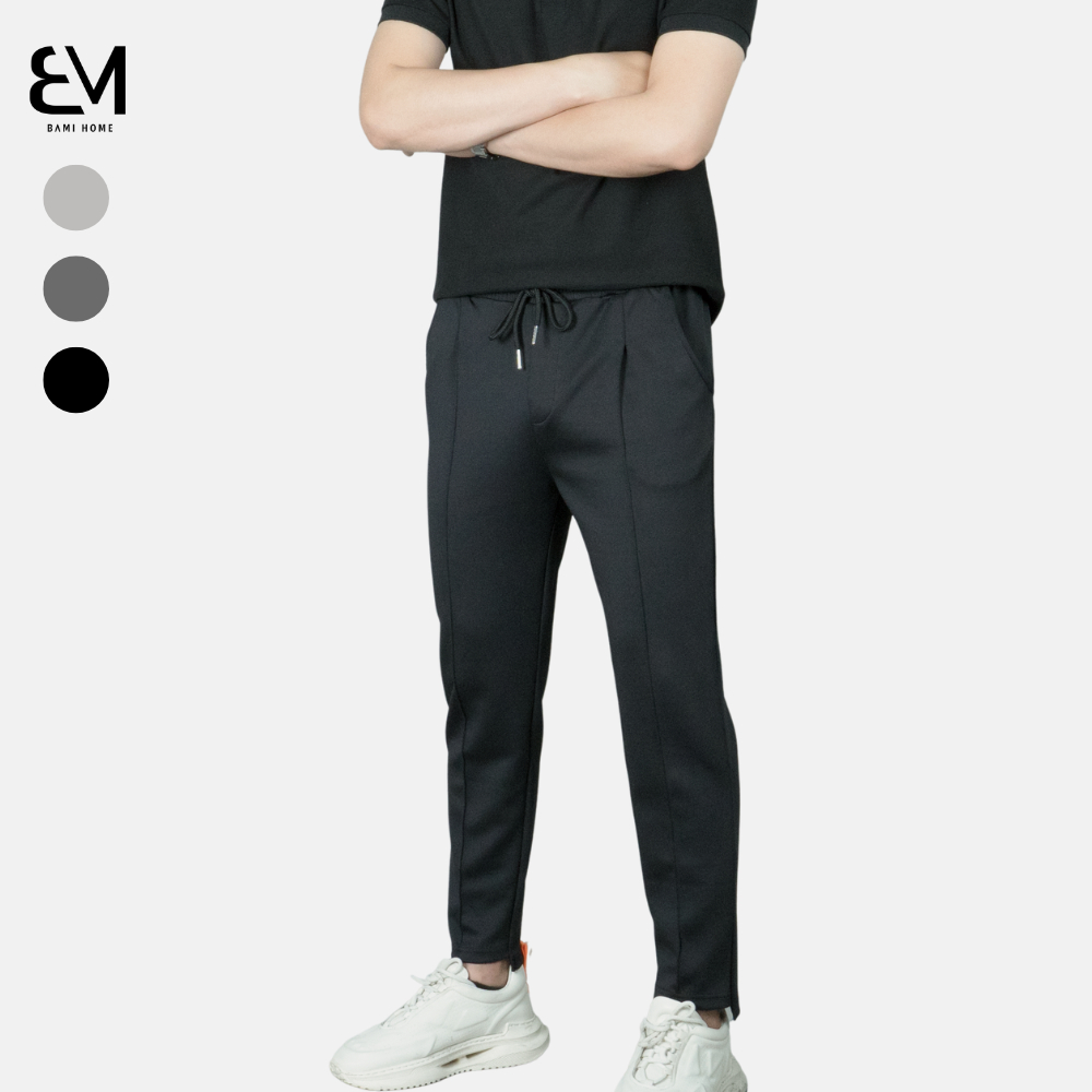 Quần baggy lưng chun nam BAMIHOME baggy nam polyester xếp ly QBG01