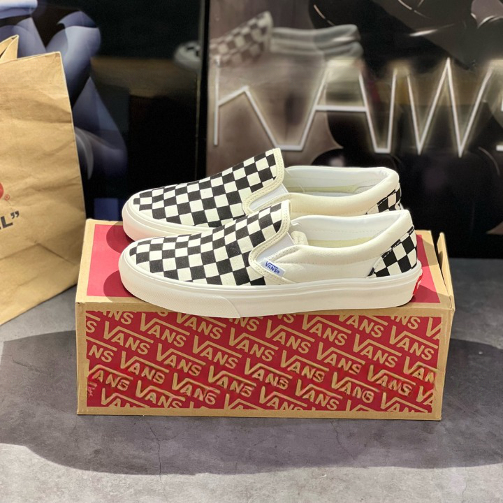 Giày thể thao Van's vaul lười caro, giày sneaker slip on caro lười cực hot dành cho học sinh full hộp bill