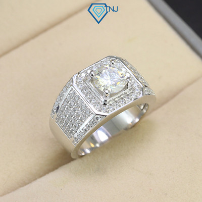 Nhẫn bạc nam Moissanite nam 7 ly kèm thẻ tra cứu đá sang trọng NNAM0001 - Trang Sức TNJ
