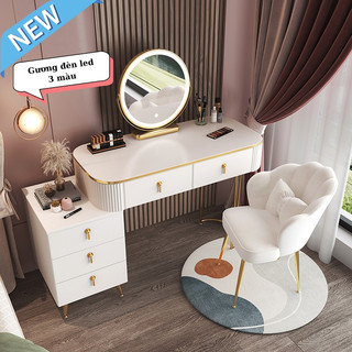 Bàn trang điểm cao cấp hàng nhập khẩu,bàn phấn nhập khẩu gỗ hiện đại có đèn Led cảm ứng tặng kèm ghế