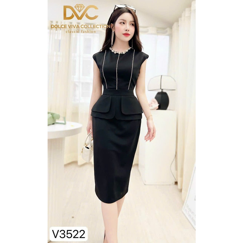 VÁY ĐEN SÁT NÁCH ĐÍNH ĐÁ THIẾT KẾ CAO CẤP MẶC ĐI LÀM ĐI CHƠI V3522- DVC