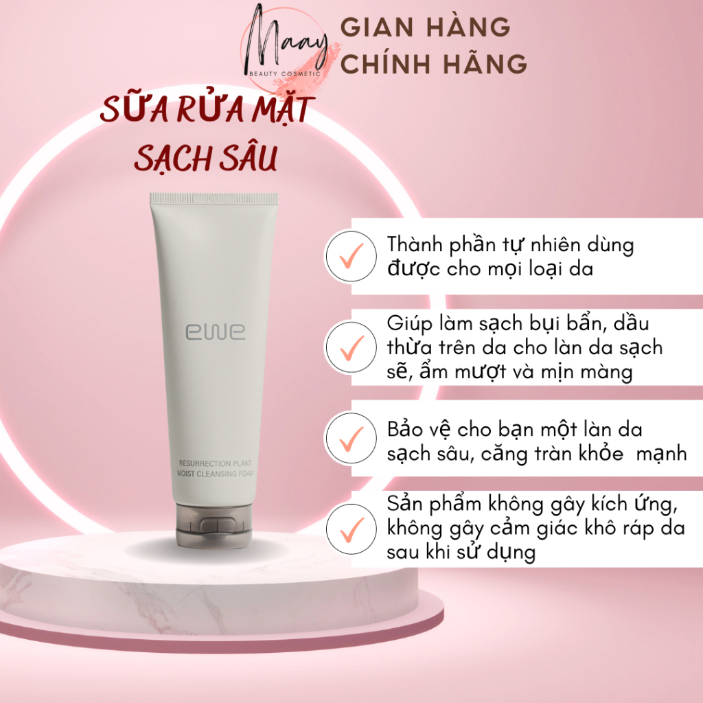 Sữa rửa mặt EWE RESURRECTION PLANT MOIST CLEANING FOAM YGF100 100ml MaayBeauty dịu nhẹ sạch sâu, khóa ẩm mịn