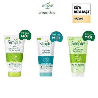 Sửa rửa mặt Simple giúp da sạch thoáng không chứa xà phòng 150ml