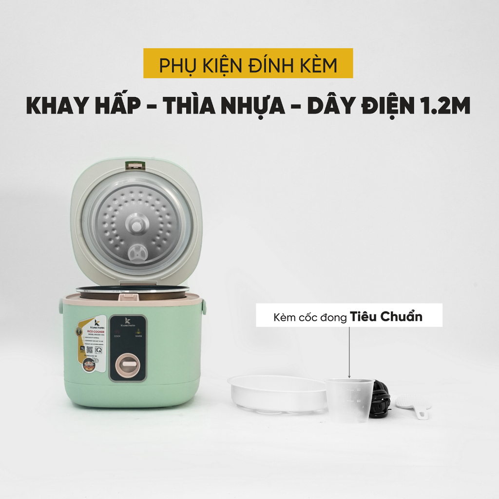 Nồi cơm điện mini 1L KUSCHELN chuẩn Đức dành cho sinh viên, gia đình 1-2 người, nấu nhanh dưới 15 phút - KRC023-1.0G