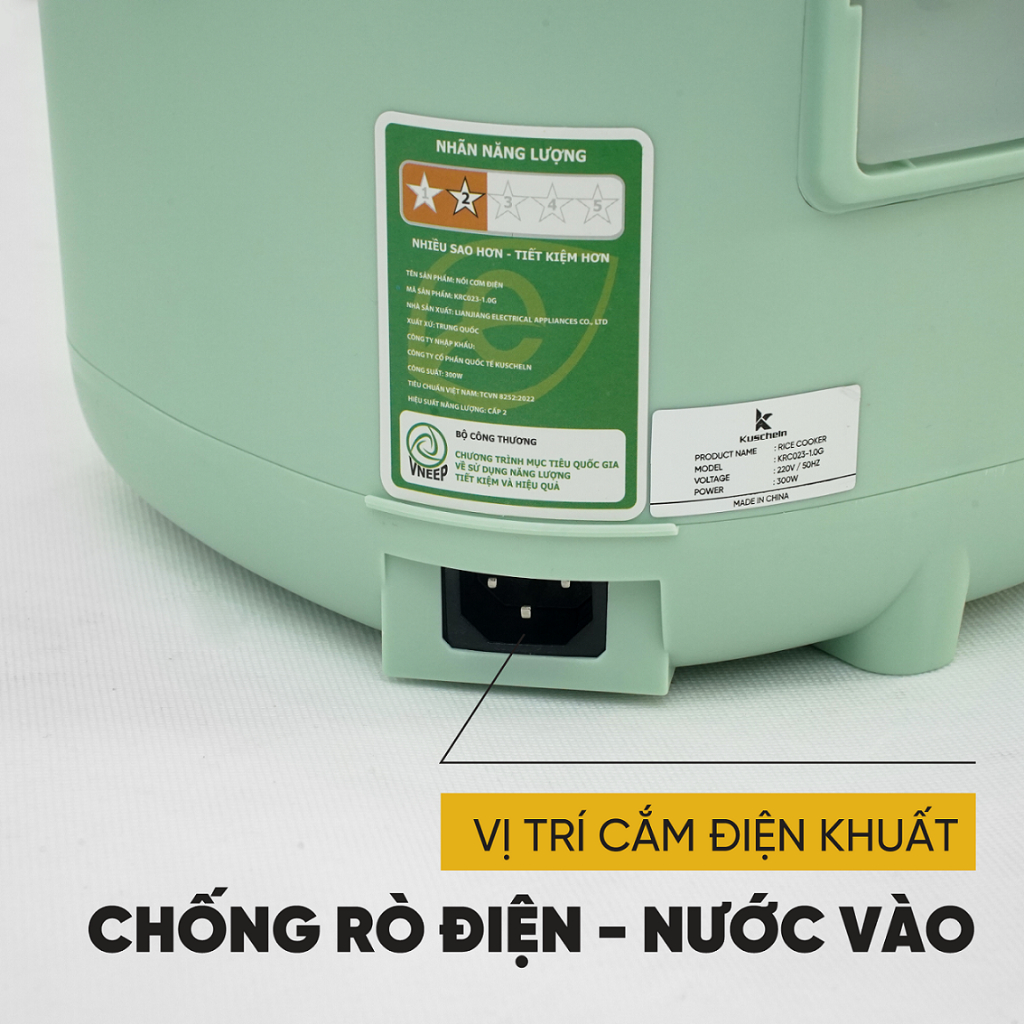 Nồi cơm điện mini 1L KUSCHELN chuẩn Đức dành cho sinh viên, gia đình 1-2 người, nấu nhanh dưới 15 phút - KRC023-1.0G