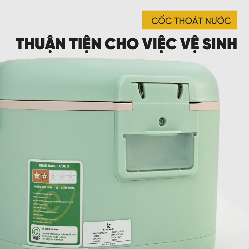 Nồi cơm điện mini 1L KUSCHELN chuẩn Đức dành cho sinh viên, gia đình 1-2 người, nấu nhanh dưới 15 phút - KRC023-1.0G