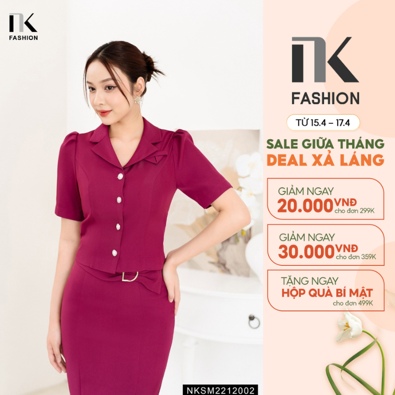 Áo Sơ Mi Cổ Ve Vạt Chéo NK FASHION Tay Bổng Phong Cách Công Sở Chất Vải Nhập Hàn Cao Cấp NKSM2212002
