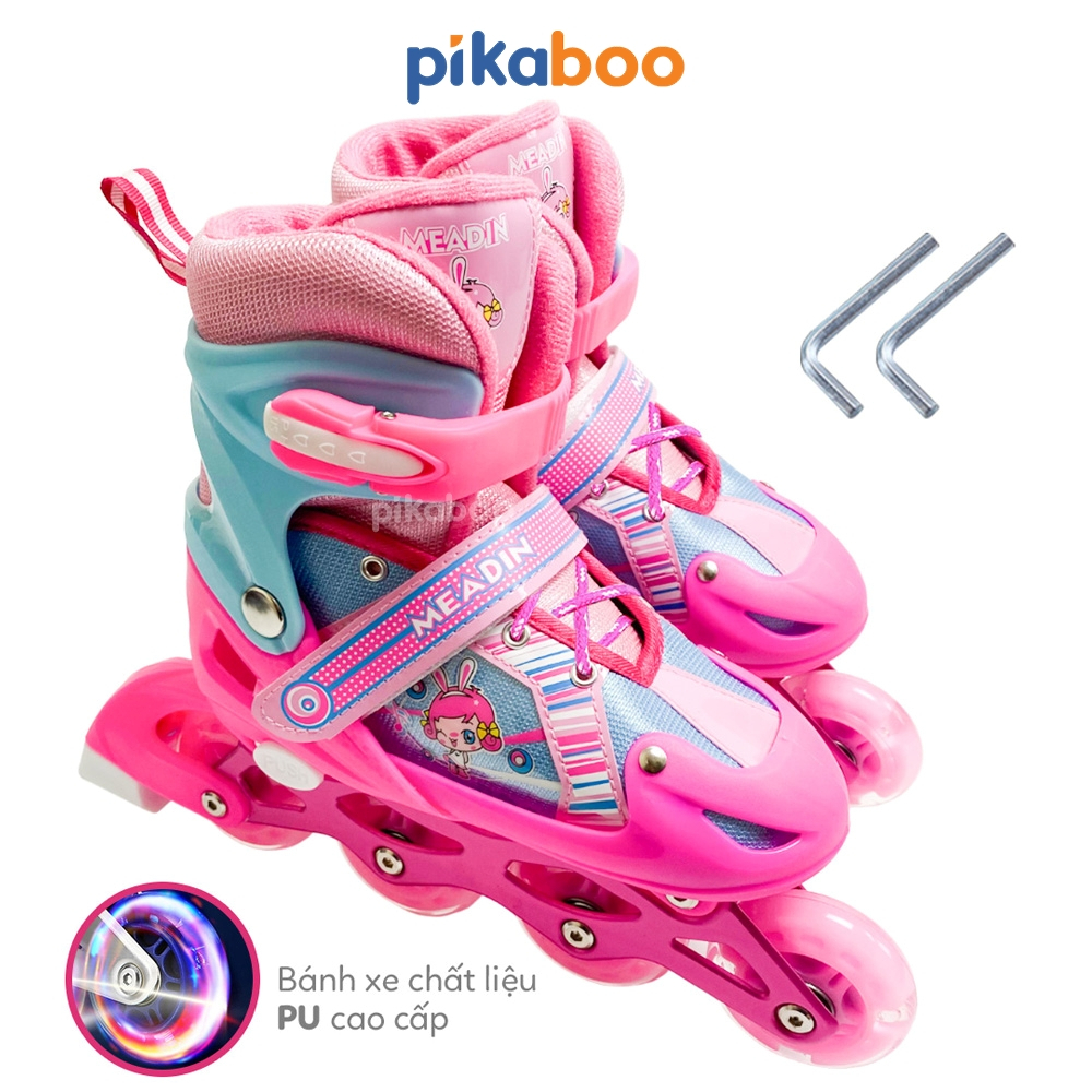 Giày Trượt Patin trẻ em cao cấp JuJou let's play bánh trượt có đèn phát sáng bọc nhựa PU có thể chỉnh size