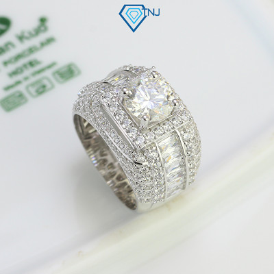 Nhẫn bạc nam đá Moissanite 8 ly xi bạch kim, nhẫn có kèm thẻ tra cứu đá cao cấp NNAM0002 - Trang Sức TNJ