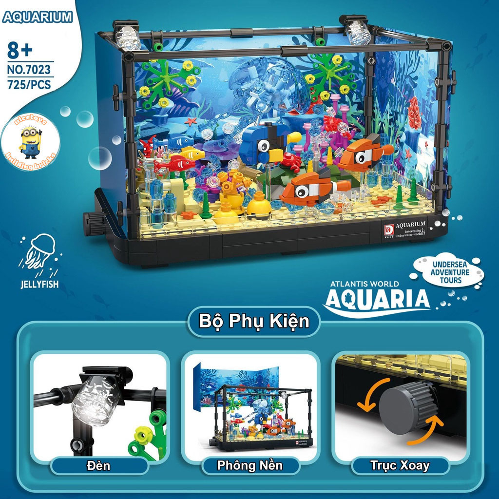 Đồ Chơi Lắp Ráp Kiểu Lego Mô Hình Trưng Bày Bể Cá Thuỷ Sinh Đại Dương Atlantis World Aquaria DK No.7023-7024 Với 720+PCS