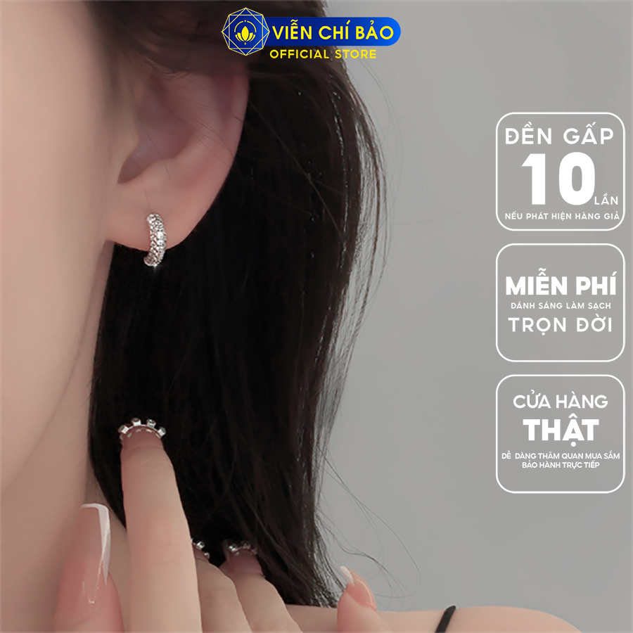 Bông tai bạc nữ chữ C đính đá chất liệu bạc Ý 925 thời trang phụ kiện trang sức Viễn Chí Bảo B000408