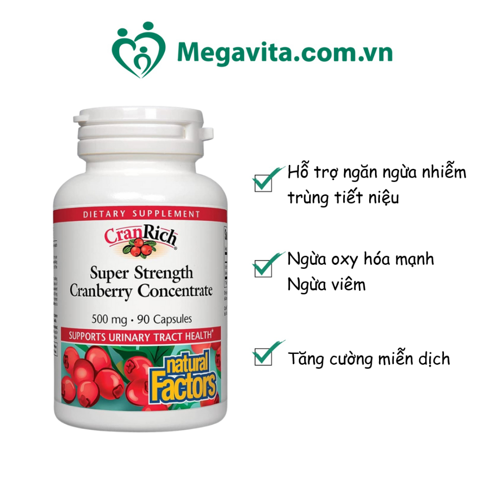 Viên Uống Nam Việt Quất Hỗ Trợ Đường Tiết Niệu Cranrich Super Strength Cranberry Concentrate 500mg 90 viên