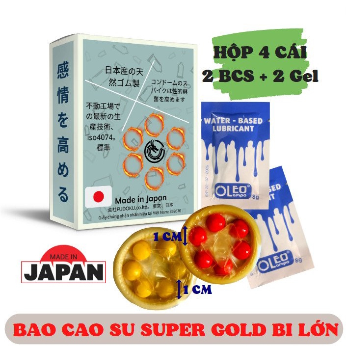 Bao cao su bi lớn 1cm Super Gold hộp 2 cái chống xuất tinh sớm kéo dài thời gian quan hệ