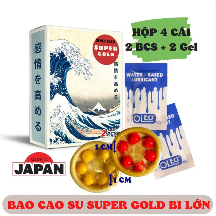Bao cao su bi lớn 1cm Super Gold hộp 2 cái chống xuất tinh sớm kéo dài thời gian quan hệ