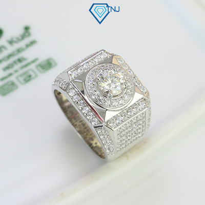 Nhẫn bạc nam Moissanite 6ly xi bạch kim sang trọng có kèm thẻ tra cứu đá cao cấp NNAM0004 - Trang Sức TNJ