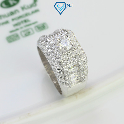 Nhẫn Moissanite bạc nam 5mm xi bạch kim kèm thẻ tra cứu đá sang trọng NNAM0005 -  Trang Sức TNJ