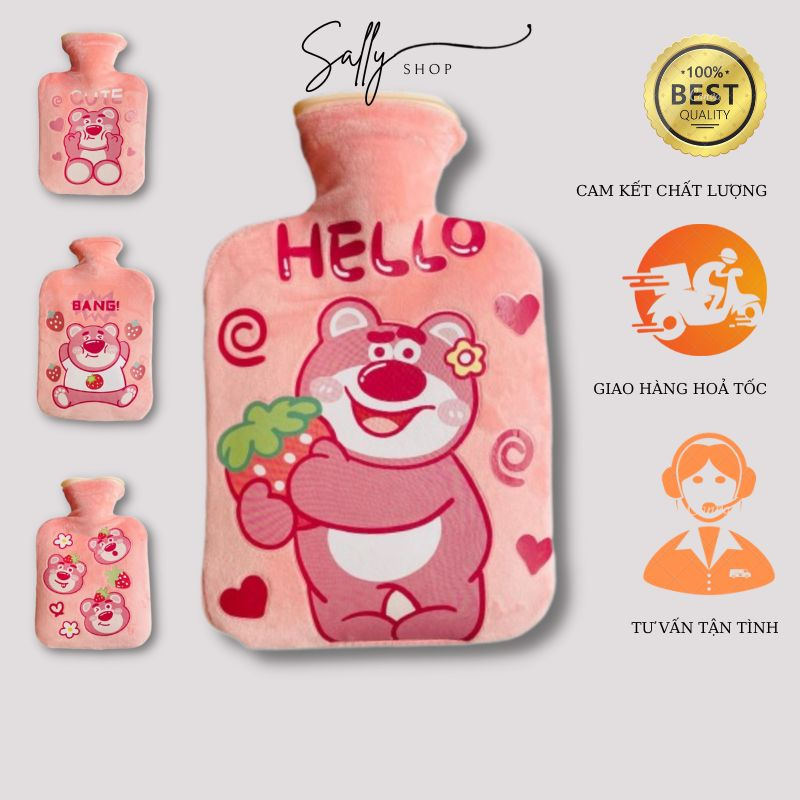 Túi Chườm Vải Nhung Mịn Gấu Dâu. 500ML/1000ML - Sally Shop