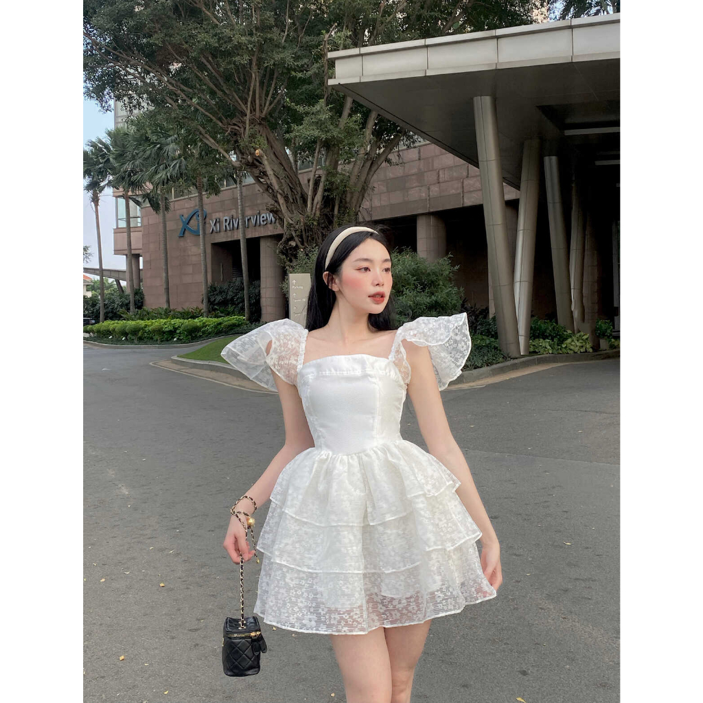 Đầm Trắng 2 Dây Họa Tiết Hoa Tay Bèo - CHITA DRESS - GOÛT DE JUN