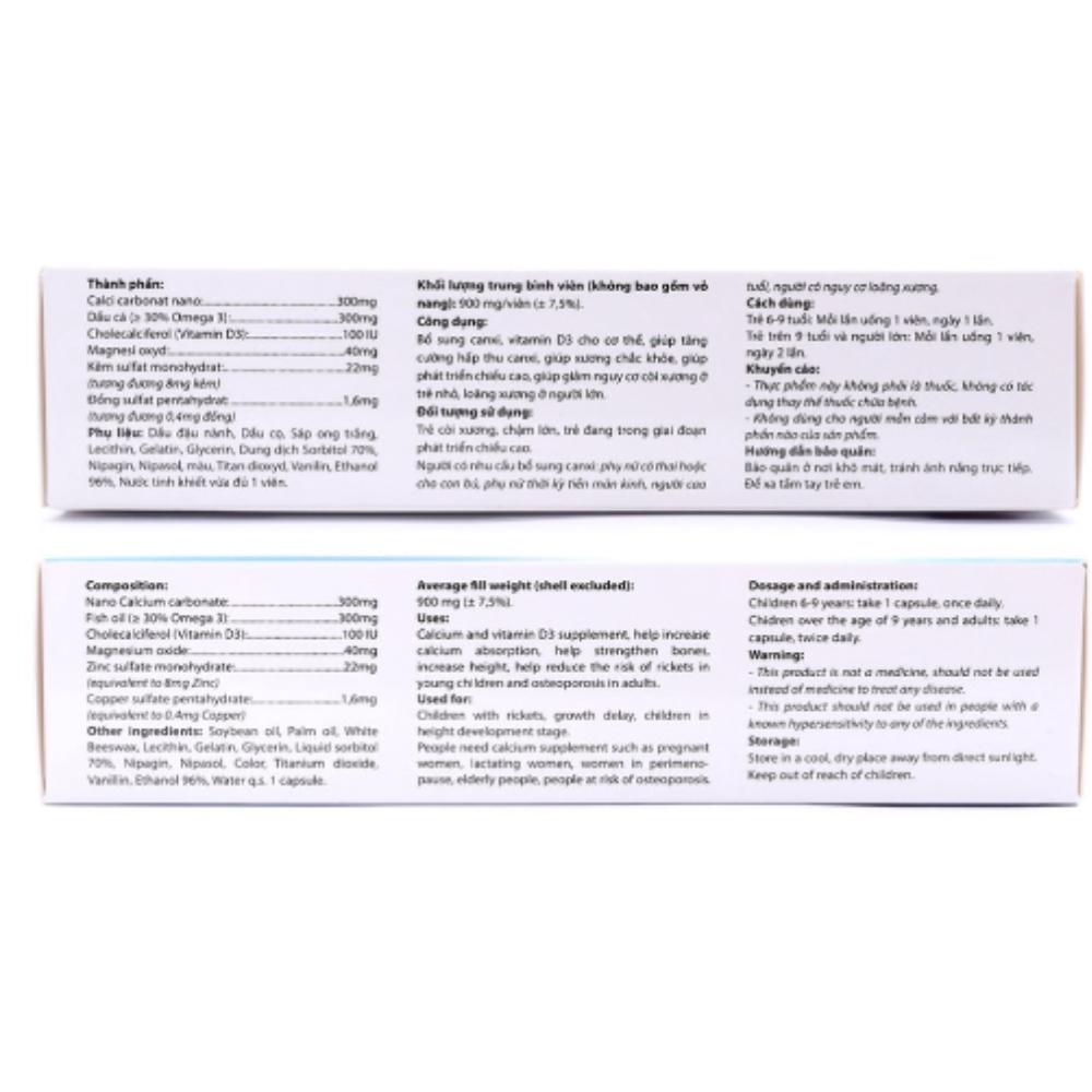 Calcium Nano bổ sung canxi, vitamin D3 tăng chiều cao - 30 viên