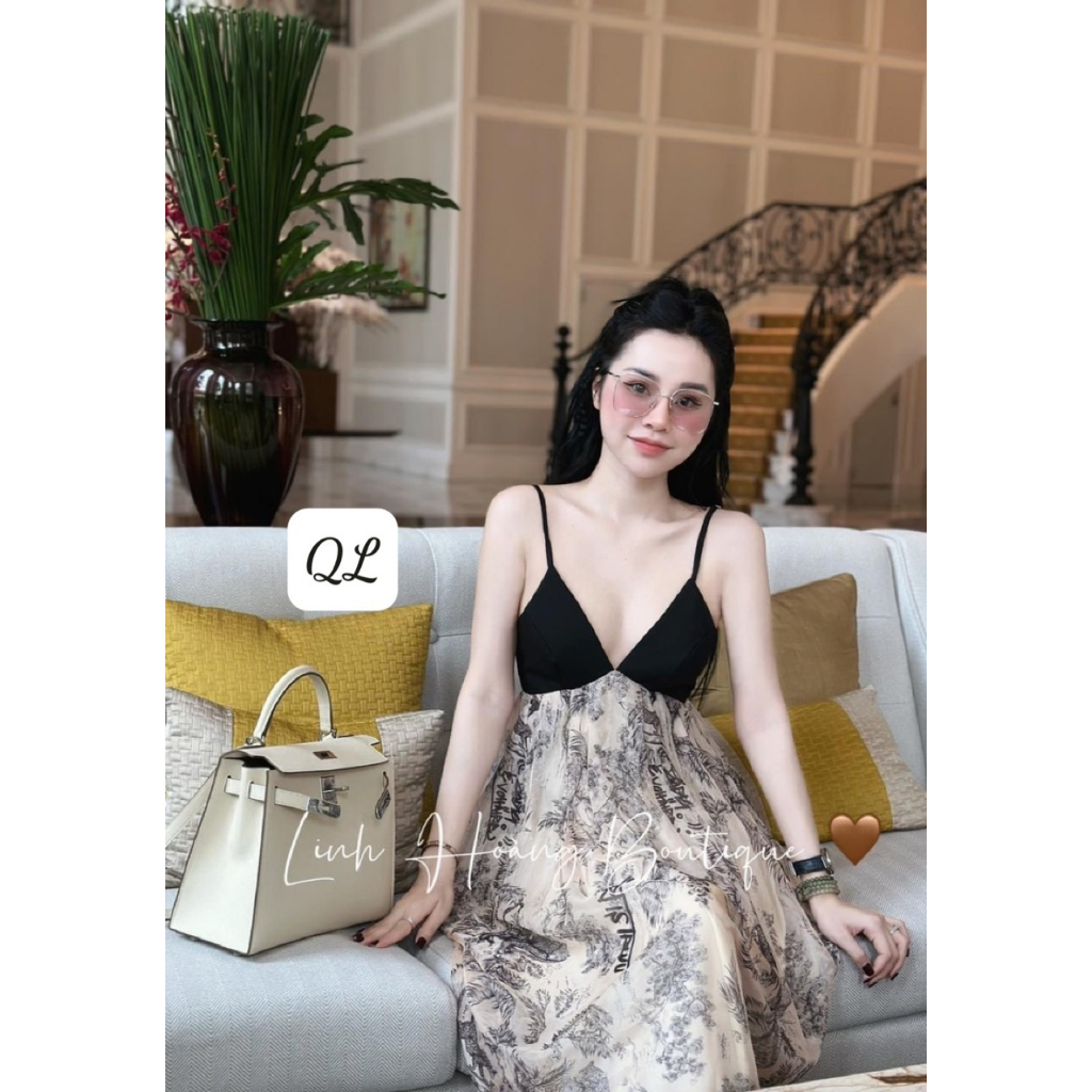 Váy nữ maxi dáng xoè 2 dây hoạ tiết hoa hai lớp đi biển đi du lịch siêu sang, điệu đà - Anna.Store