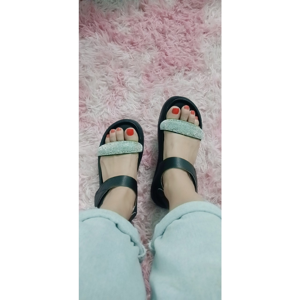 {mẫu mới} dép sandal bánh mì học sinh siêu nhẹ đế 5cm phối quai đá cao cấp vừa đơn giản mà lại còn sang chảnh