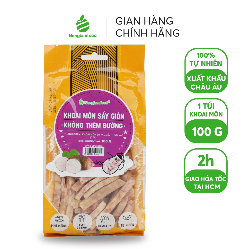 Khoai Môn Sấy Giòn KHÔNG ĐƯỜNG Nonglamfood 100g | Crispy Dried Taro | Healthy Snack