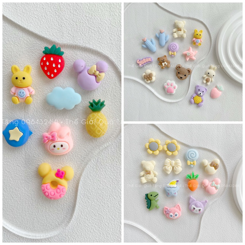 Túi 4 charm phụ kiện trang trí tủ lạnh/điện thoại/bình nước/ly/kẹp tóc hoạt hình 3D dễ thương