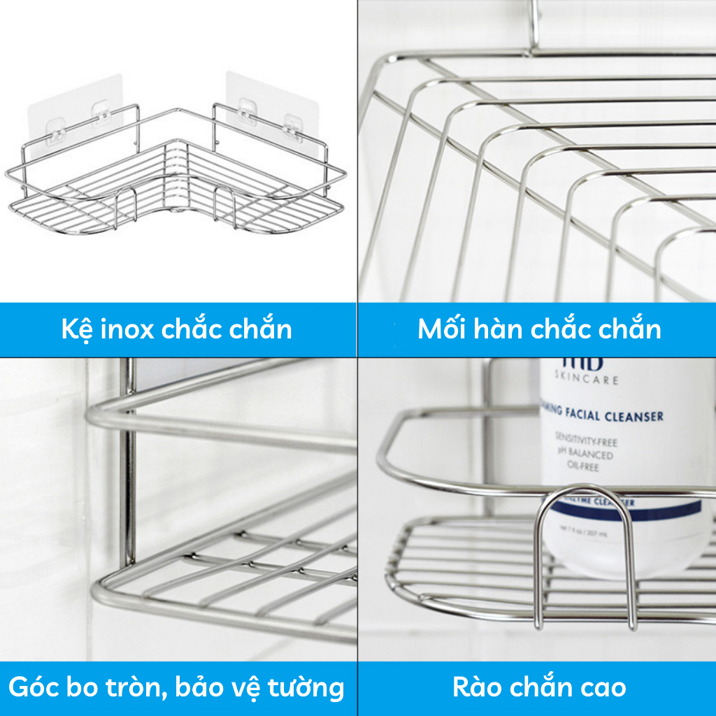 Kệ Góc Inox 304 OENON Không Gỉ Nhà Tắm, Nhà Bếp, Phòng Khách Dán Tường Siêu Dính Chịu Lực 10kg Oenon