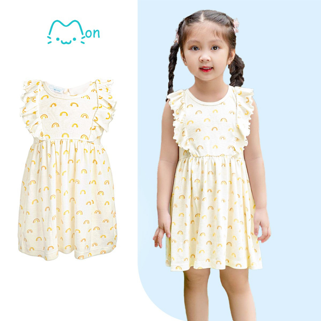 Váy hè cho bé gái phối bèo vai dễ thương chất liệu cotton mặc nhà đi học đi chơi, cho bé 2,3,4,5,6 tuổi MonBabies MV2231