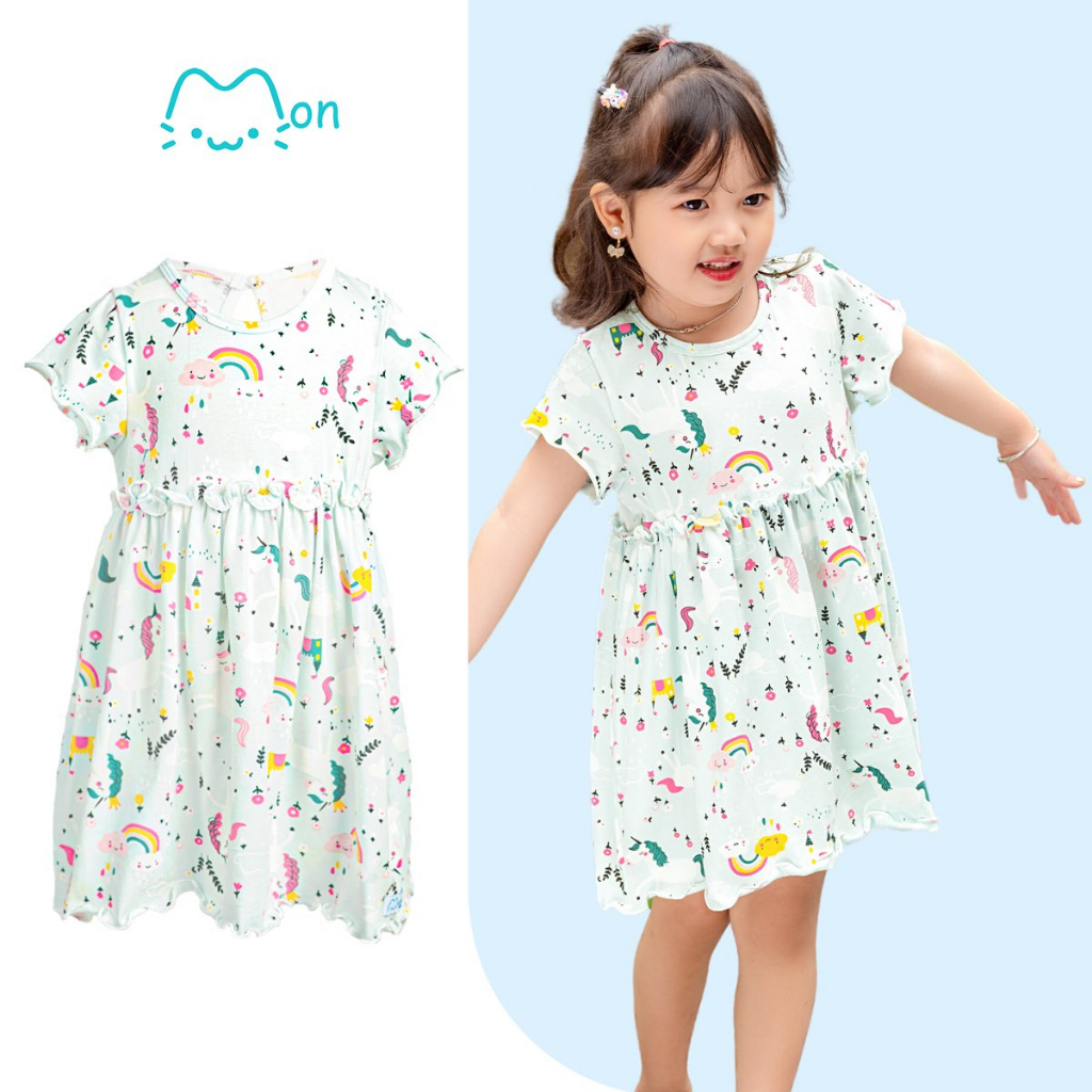 Váy hè cho bé gái chất cotton họa tiết cầu vồng xinh xắn mặc nhà, đi chơi cho bé từ 2,3,4,5,6 tuổi MonBabies MV2232-G