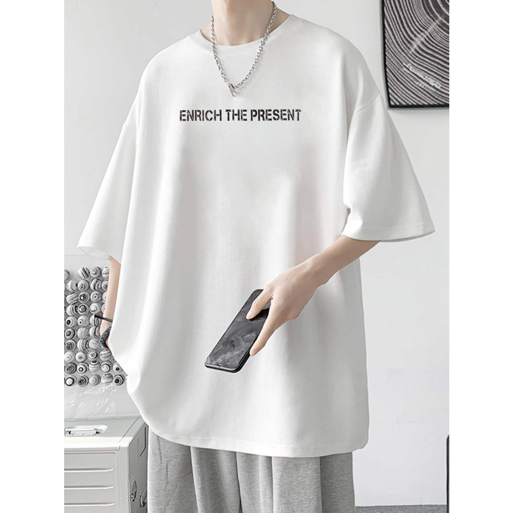Áo phông nam nữ Enrich the present form rộng tay lỡ đẹp 23T3342