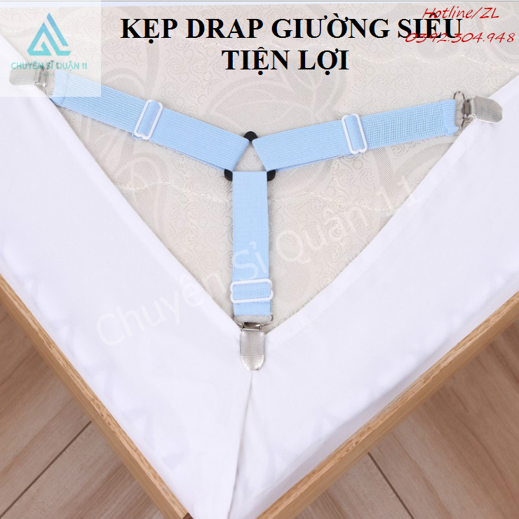 Bộ 4 dây Kẹp drap 3 chấu Inox Cố Định Ga Giường, Drap Giường, Chống Xê Dịch Chịu Lực Tốt