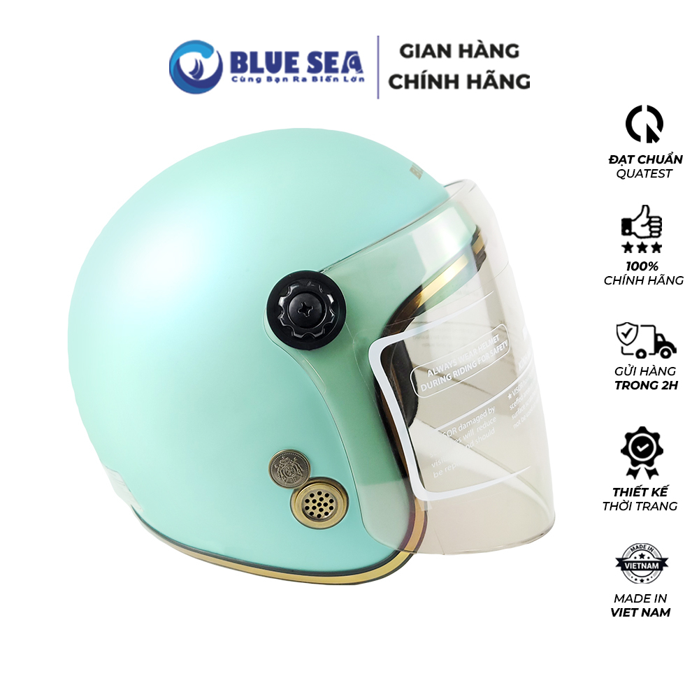 Mũ Bảo Hiểm 3/4 - Blue Sea A100K - Xanh Ngọc - Có Kính Chắn Gió Cao Cấp - Chính hãng