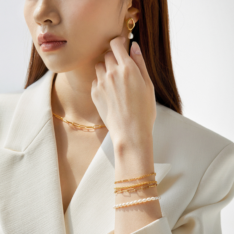 Lắc Tay Bạc Nữ CARA LUNA Dây Xích Chữ Nhật Trơn Paperclip - VCB04